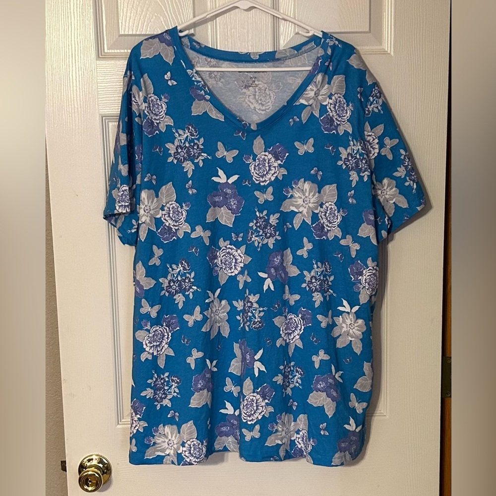 Woman Within Blue Floral Short Sleeveâ Top
